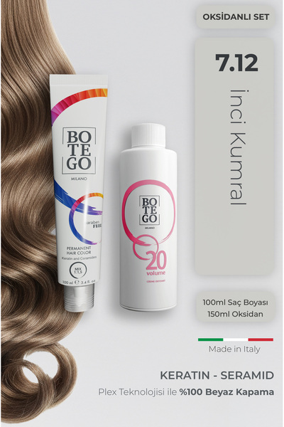 botegohair Profesyonel Krem Saç Boyası - 7.12 İnci Kumral 100 ml - 20 Volume ...