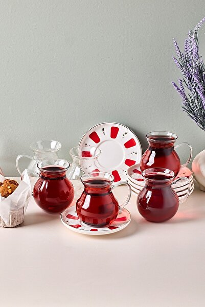 Perotti Beyoglu 12 Piece 6 Person Glass Tea Cup Set with Handles 210 ml