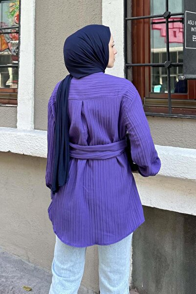 lamelif Πουκάμισο τουνίκ με λουράκι στη μέση Μωβ