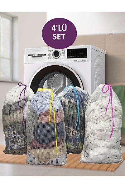 Ferzin Çamaşır Yıkama Filesi Renkli İpli 4'Lü Set 40x60