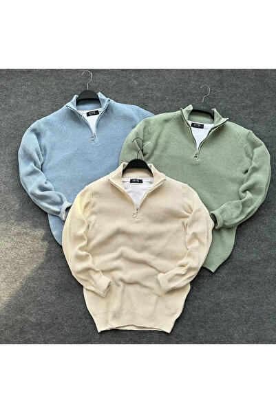 CULTURE BOUTIQUE كنزة صوفية رجالية بياقة قائمة بياقة قائمة بسحّاب نصف سحّاب م...