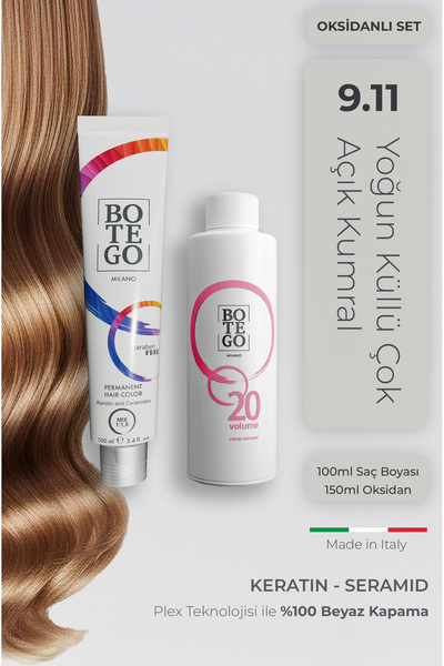 botegohair Profesyonel Krem Saç Boyası - 9.11 Yoğun Küllü Çok Açık Kumral 100...