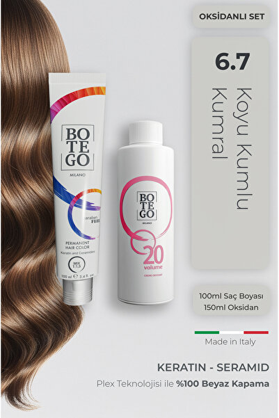 botegohair Profesyonel Krem Saç Boyası - 6.7 Koyu Kumlu Kumral 100 ml - 20 Vo...