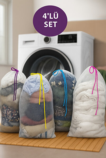 Ferzin Çamaşır Yıkama Filesi Renkli İpli 4'Lü Set 40x60