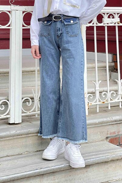 lamelif Mom Jean Snow Wash with Front Cover Pocket