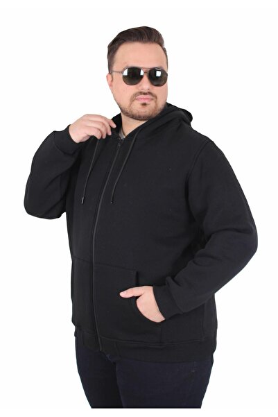 MocGrande Μεγάλο μέγεθος Unisex Hooded 3ip Sweat 11701 ΜΑΥΡΟ