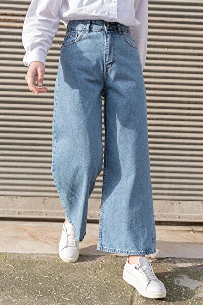 lamelif Ανοιχτό μπλε τζιν με φαρδύ πόδι