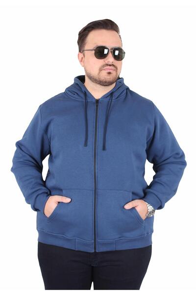 MocGrande Μεγάλο μέγεθος Unisex Hooded 3ip Sweat 11701 INDIGO