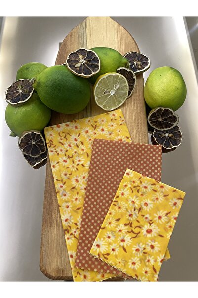 Home Daisy Patterned Reusable Natural Beeswax (Beeswax) Food Storage Cloth Set of 3