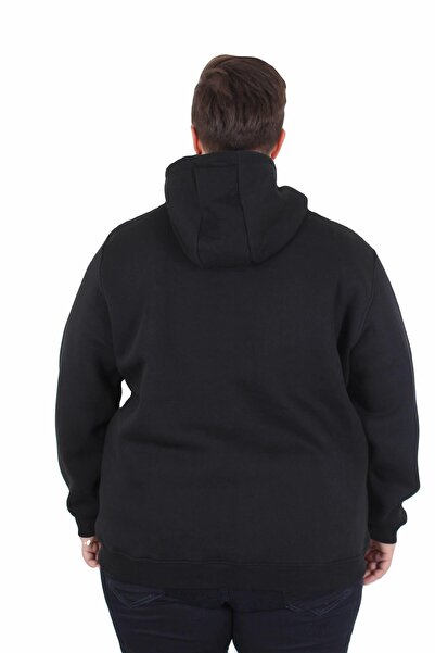 MocGrande Büyük Beden Unisex Kapüşonlu 3ip Sweat 11701 SIYAH