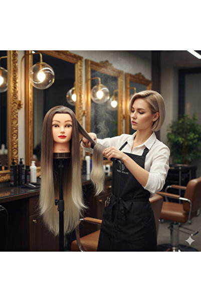 Mina Peruk Kuaför Eğitim Mankeni - Yaki + Masa Aparatı - Kahverengi / Platin