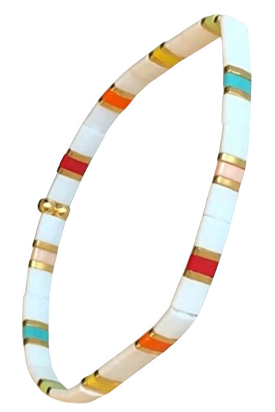 NAZLI TAKILAR سوار ميوكي تيلا مصنوع يدويًا من الخرز الزجاجي المرن مع تفاصيل ا...