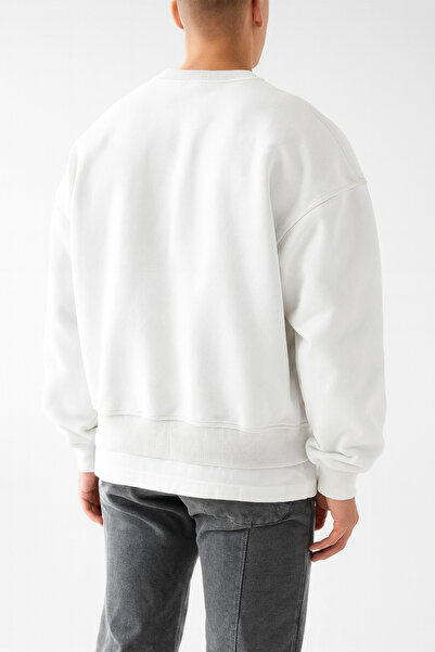 GUARAZ Бял мъжки велосипеден пуловер с голям яка, подплатен с полар, дебел и мек на допир, Basic Sweatshirt