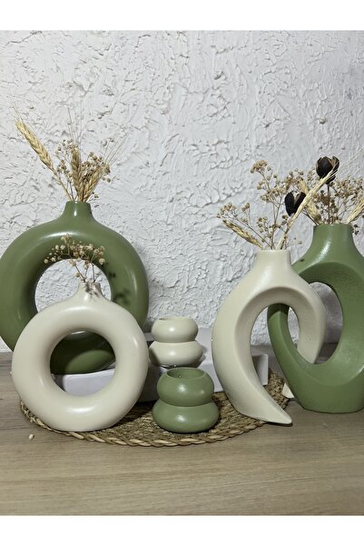 Zigzag Home Διακοσμητικό σετ βάζων και κεριών 6 τεμαχίων / Βάζο με δαχτυλίδι, βάζο με βελανιδιά, σετ κεριών τελεστικού μεγέθους
