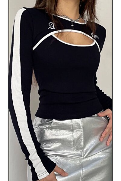 Gökçe Kaplan Store Fitilli pencere detaylı uzun kollu tişört