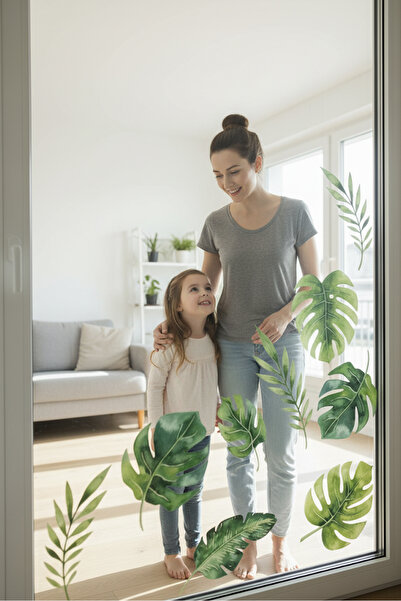 KT Decor مجموعة ملصقات حائط شفافة على شكل أوراق استوائية على الوجهين