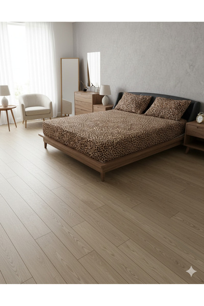 She&Co Double Oversized Elastic Sheet Set of 2 Pillowcases - New Leopard (180X200 cm 30 cm)