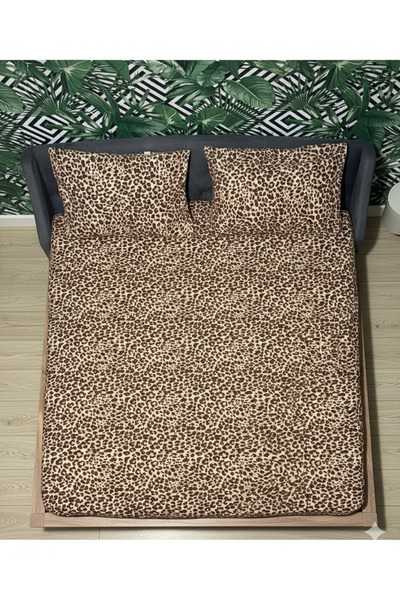 She&Co Double Oversized Elastic Sheet Set of 2 Pillowcases - New Leopard (180X200 cm 30 cm)