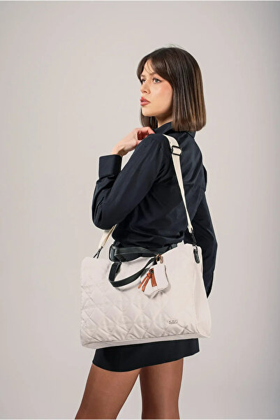 ÇÇS Women's 2517745 Quilted Fabric Shoulder and Hand Bag with Keychain Accessories