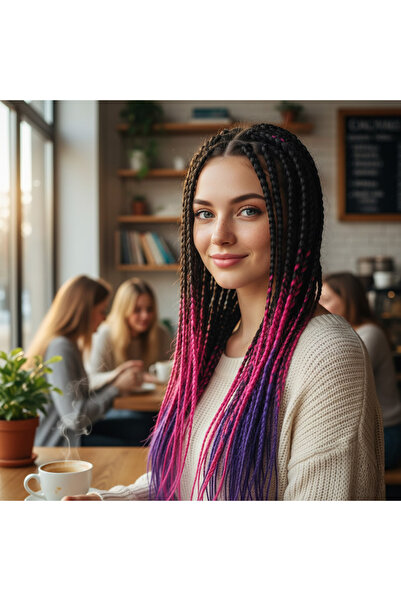 Afrodit Giyim شعر صناعي متدرج للتضفير الأفريقي والراستا / أسود / فوشيا / أرجواني