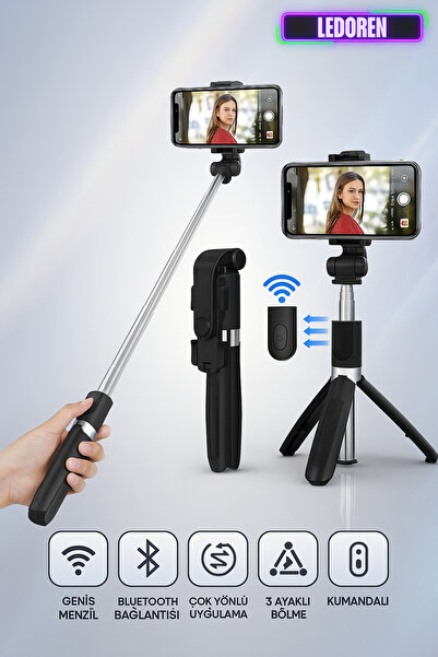 L'eDoren Uzaktan Kumandalı Bluetooth Selfie Çubuğu 3 Ayaklı 70 cm Tripod L01