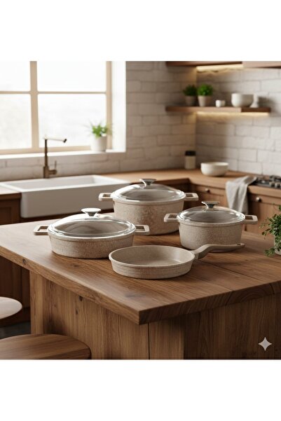 LaraLisa طقم أواني طهي إلكسيس من لافوني مكون من 7 قطع - لون كابتشينو - غطاء ز...