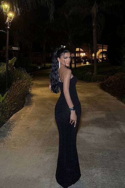 D'RECCY KADIN SİMLİ LİKRALI STRAPLEZ UZUN PARTİ ŞIK GECE ELBİSESİ