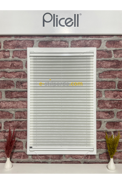 IŞILTI Perde Sistemleri Plicell Plise Tül Perde Windy - 01 Çizgili Ekru