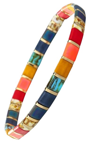 NAZLI TAKILAR Turuncu Kırmızı Hardal Tonlarında El Yapımı Elastik Cam Boncukl...