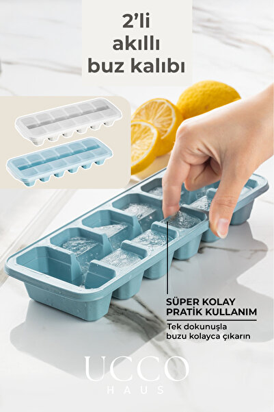 UCCO 2'li Set Kolay Çıkan Akıllı Buz Kalıbı Mavi & Beyaz – 12+12 Bölmeli Prat...
