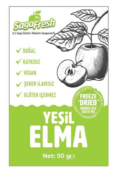 SagaFresh Dondurularak Kurutulmuş Yeşil Elma Dilimleri (50g)