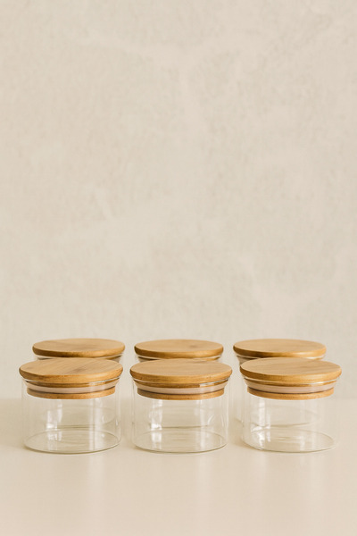 ZURİ DESİGN Airtight Set of 6 Flat Glass Breakfast Vacuum Lid Jars - 365 ml