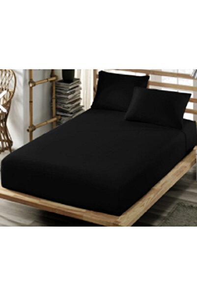 CASPARA Double King Size 180X200 Elastic Sheet Set with 2 Pillowcases - Black