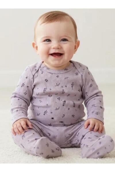 Necix's Lavender Dreams Ribbed Bodysuit with Booties