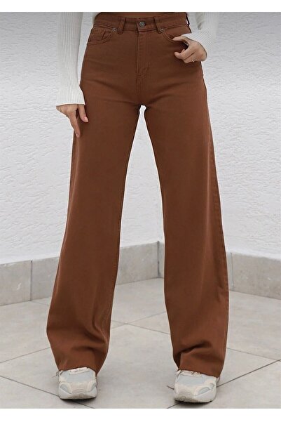 Trn JNS Barna Lycra Super High Waist Laza Jeans Palazzo nadrág. (SZUPER MAGAS) Széles láb