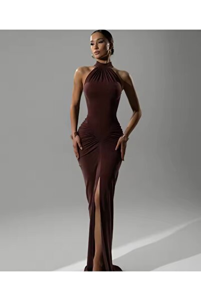 DESİGNEDBYD Women's Sleeveless Halter Neck Long Dress Evening Party Prom Wedding Evening Dress