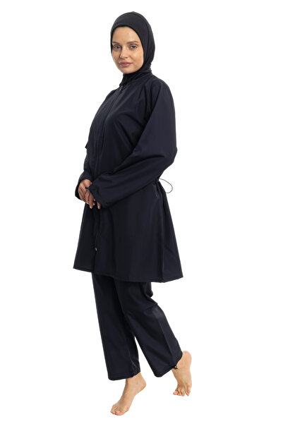 LEOMA Fully Covered Water Repellent Quick Drying Side Adjustable Parachute Fabric Zippered Hijab Swimsuit