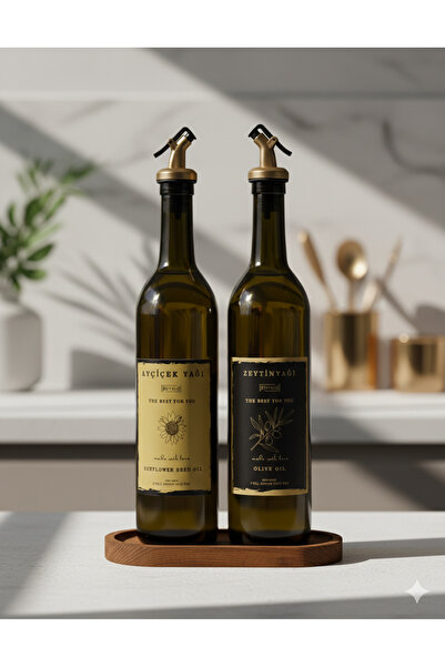 BÜYÜLÜ HOME 2-Pack Glass 750 ml Sunflower Oil Olive Oil Bottle with Wooden Stand