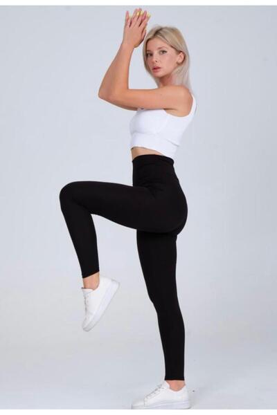 AFA Leggings din bumbac fleece pentru femei, din material negru mat, cu talie înaltă, cu centură groasă