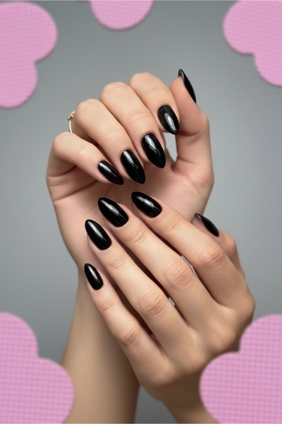 Easy Beauty 24 Adet Siyah Badem Takma Tırnak Seti Orta Uzunlukta