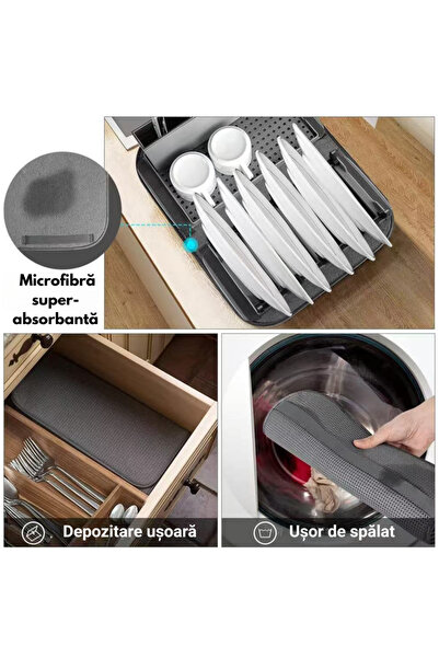 RARINCARE Suport pliabil pentru vase cu lavetă din microfibră, 45x35x15cm, cu scurgere rapidă, tavă de scurgere și sistem de curățare