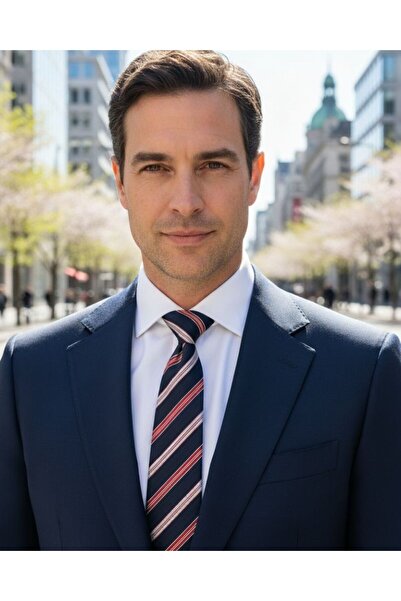 1001 Kravat ربطة عنق كلاسيكية بخطوط باللون الأزرق الداكن والأحمر بعرض 8 سم