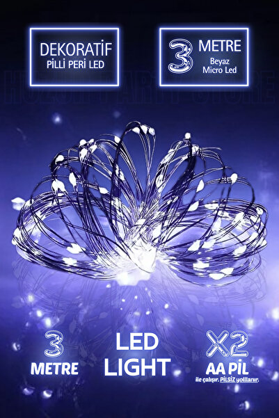 Huzur Party Store 3 Metre Beyaz Renkli Ramazan Bayramı Işığı Süsü Peri Led Iş...