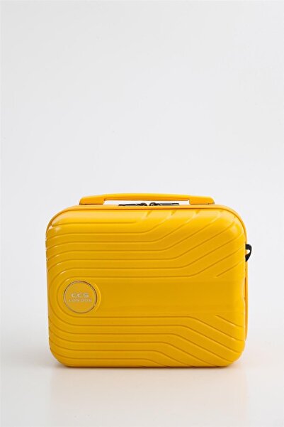 ÇÇS 5239 POLİPROPİLEN KIRILMAZ BÜYÜK BOY VALİZ ve MAKYAJ ÇANTASI SARI 2'Lİ SET