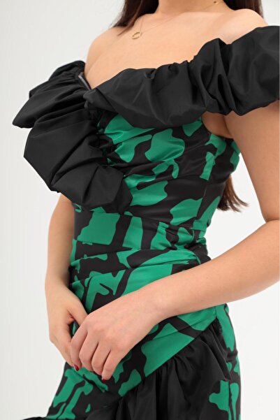 Robes Volanlı Madona Yaka Tasarım Mini Elbise - Trend Gece ve Davet Elbisesi