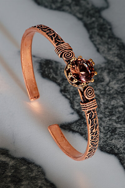 OSMANLI GÜMÜŞ طقم خواتم نحاسية للنساء - حجر الزولتانيت موديل 2 نموذج قشرة الشجرة صندوق معدني رفيع حجر كوارتز