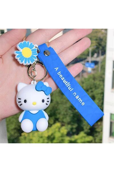 Köstebek Mavi Oturan Hello Kitty Silikon Anahtarlık