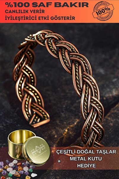 OSMANLI GÜMÜŞ Erkek Bakır Bileklik - Örgü Model 2 Erkek Kelepçe Bileklik Bile...