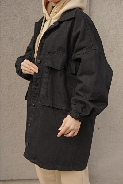 lurex moda Siyah Torba Cep Oversize Ceket