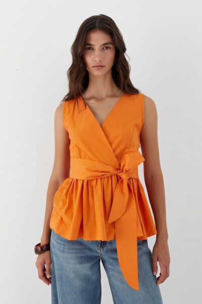 MARKALİSTE Μπλούζα χωρίς μανίκια με πορτοκαλί δέσιμο με ζώνη